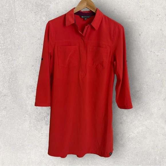 Title Nine Women’s Medium Coral Nimblene Quarter Zip Performance Dress Stretch M - Picture 1 of 7